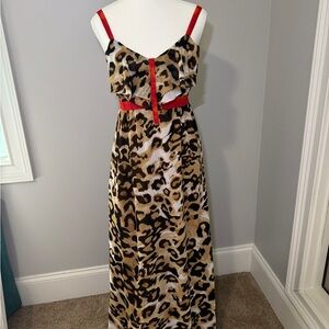 Leopard Print Maxi Dress with Red Accents